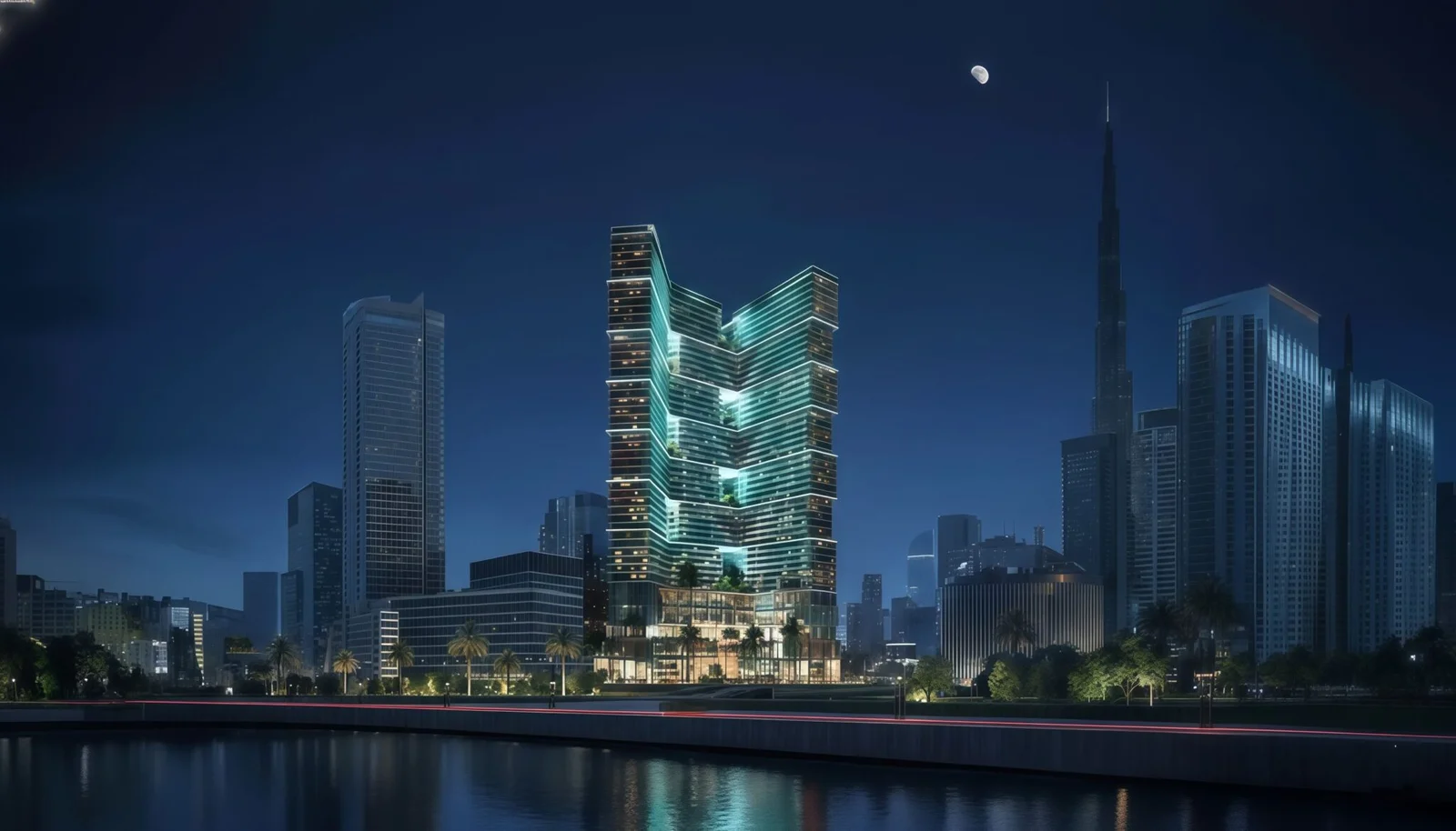 Binghatti Sky Terraces Motor City exterior view at sunset